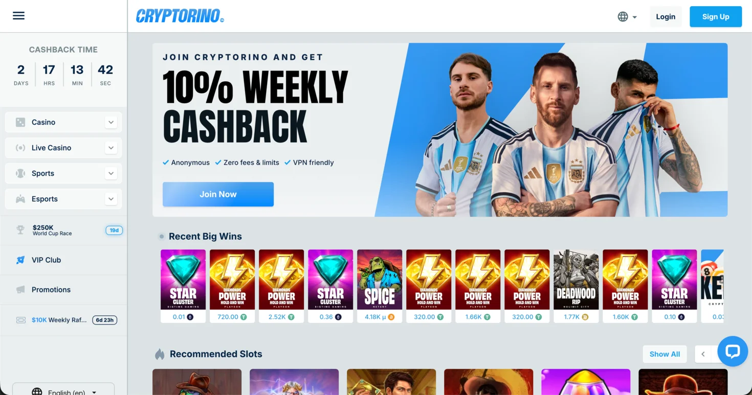 Cryptorino: best no KYC crypto casino