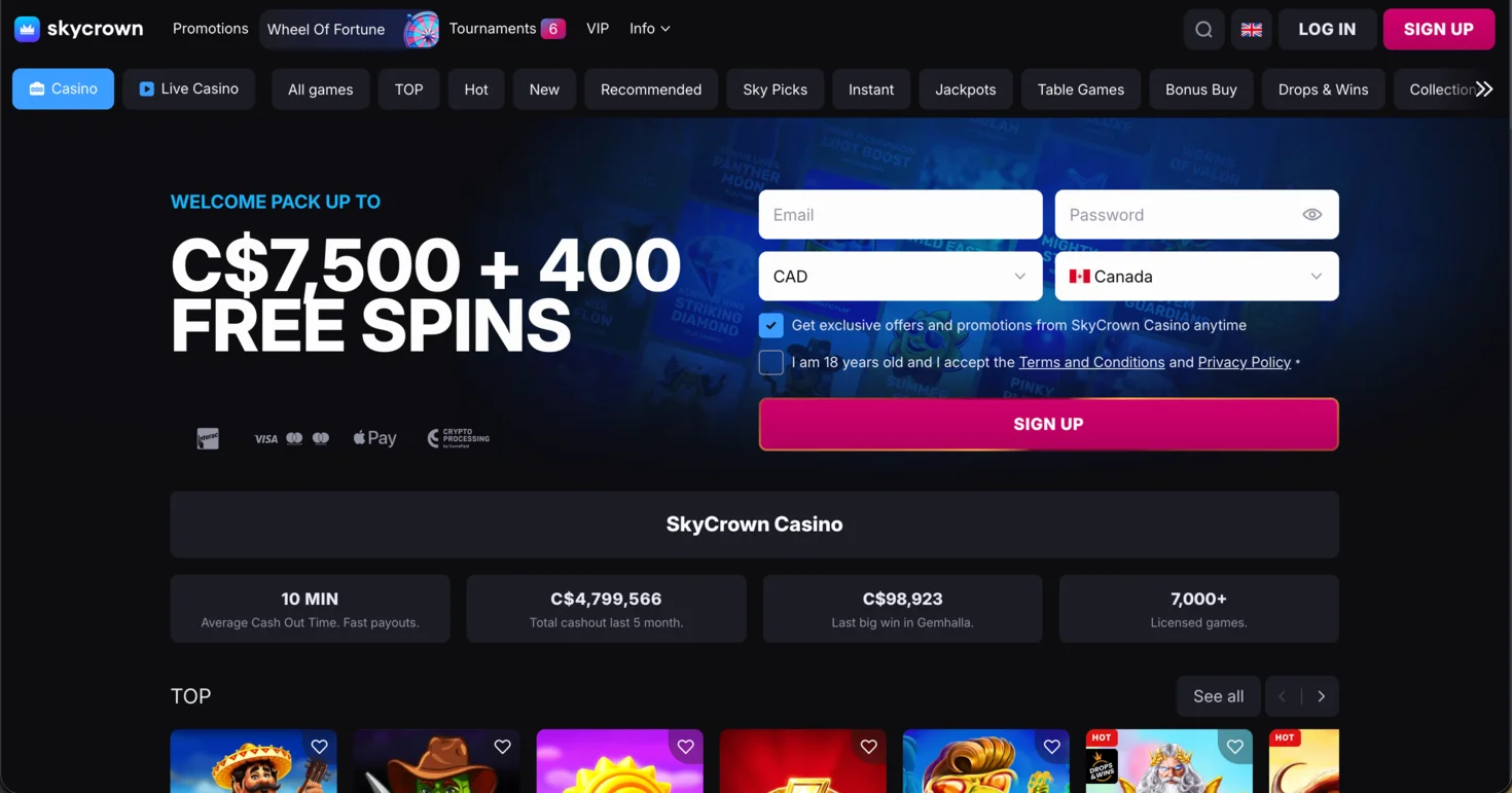 SkyCrown: Quick withdrawal casino